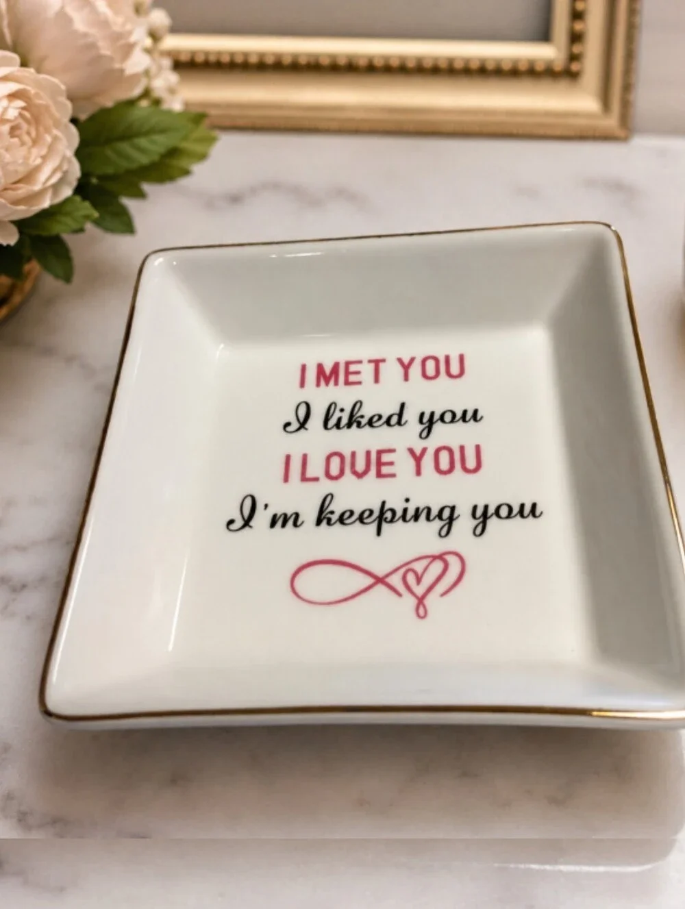 I Love You, I'm Keeping You Trinket Dish Gold Trim Ceramic NWT